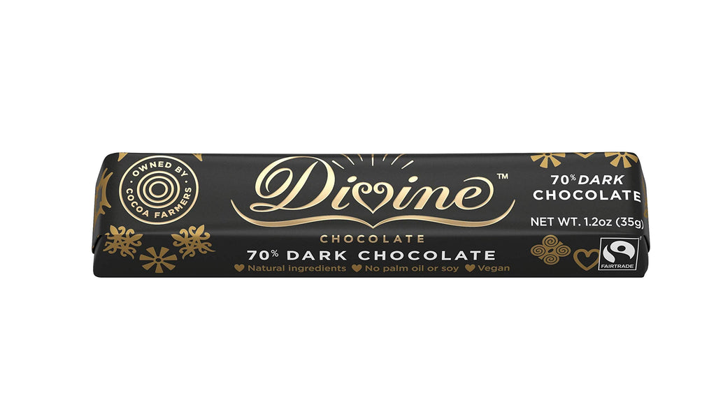 Divine Chocolate 70% Dark Chocolate Snack Bar, Case of 18, 1.2 Ounces Each