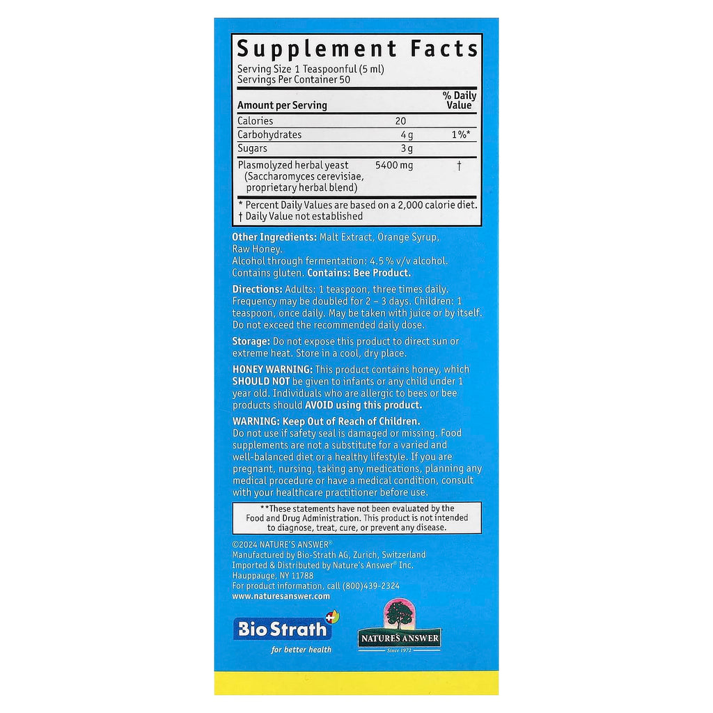 Bio-Strath Original Fermented Herbal Yeast Postbiotic Liquid, 8.4 Fluid Ounces