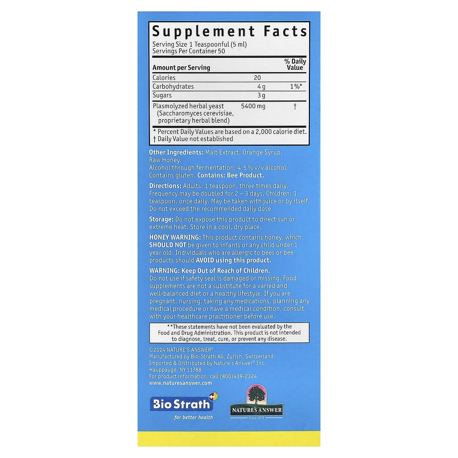 Bio-Strath Original Fermented Herbal Yeast Postbiotic Liquid, 8.4 Fluid Ounces