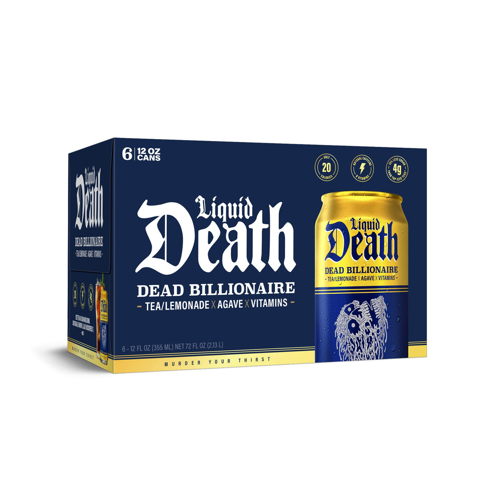 Liquid Death Dead Billionaire Iced Tea, Case of 4, 6-Pack 12 Fluid Ounce Cans