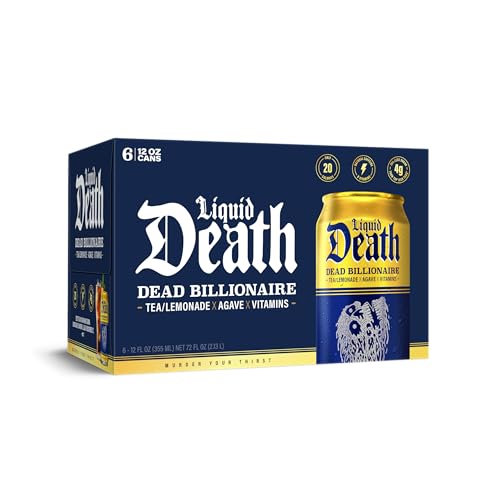 Liquid Death Dead Billionaire Iced Tea, Case of 4, 6-Pack 12 Fluid Ounce Cans