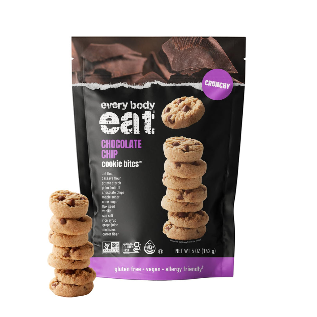 Every Body Eat Chocolate Chip Cookie Bites, Case of 6, 5 Ounce Bags