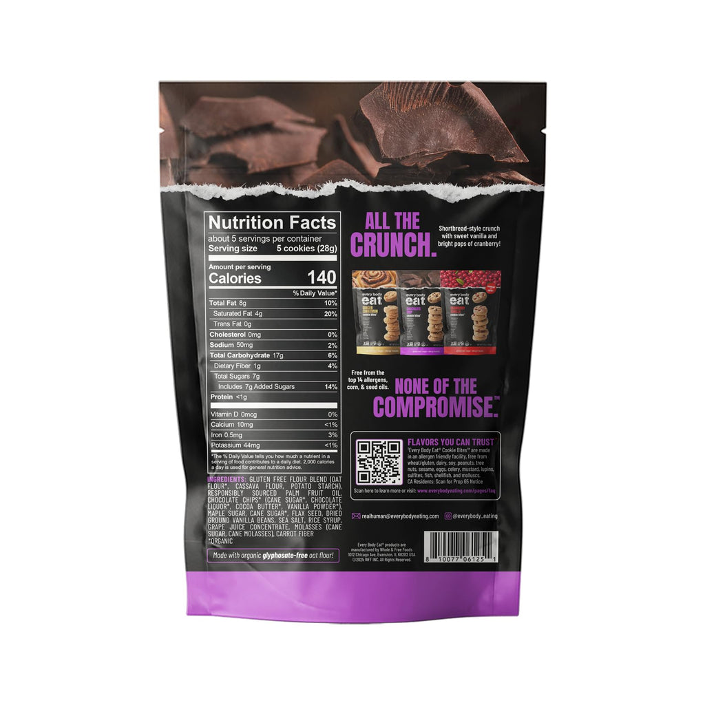 Every Body Eat Chocolate Chip Cookie Bites, Case of 6, 5 Ounce Bags