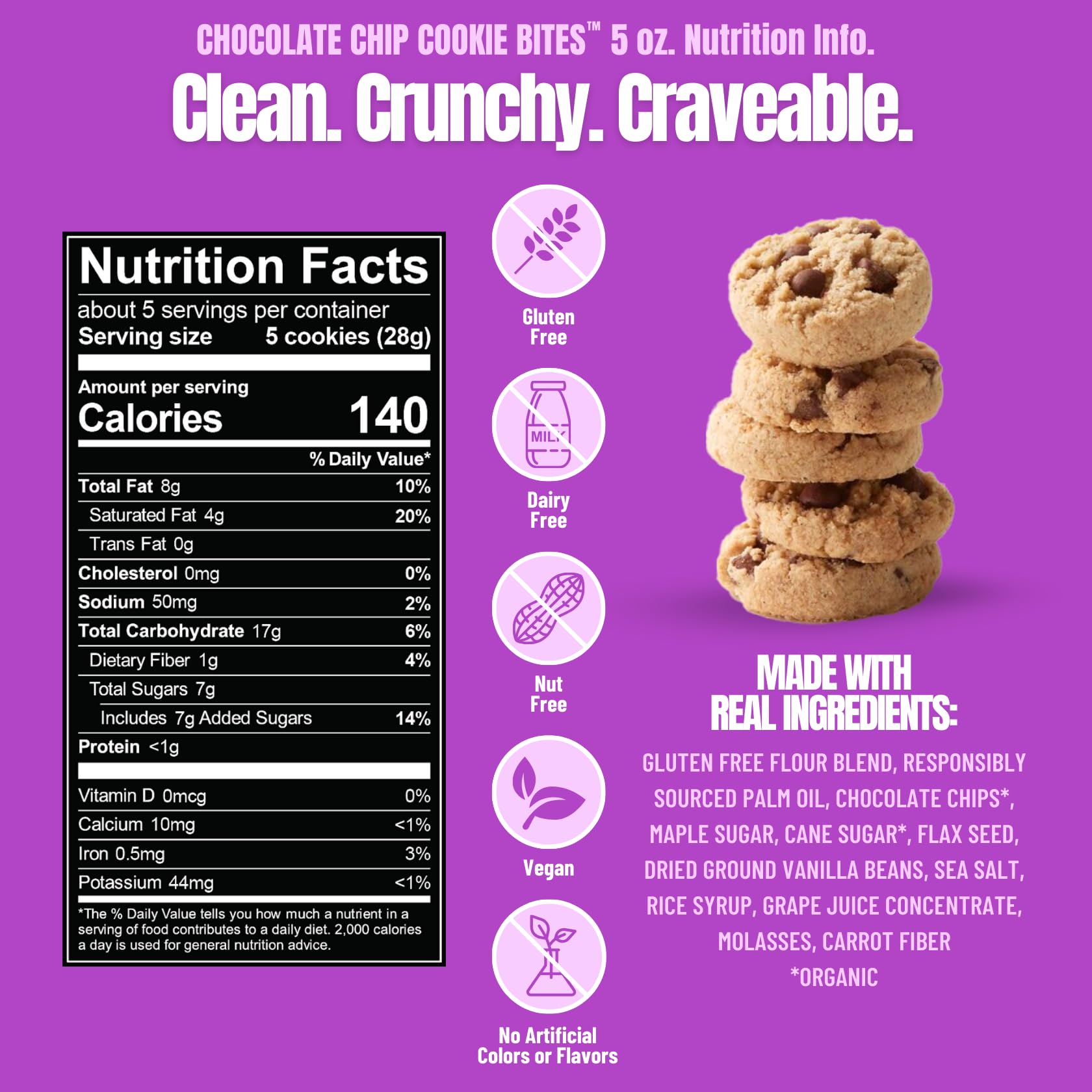 Every Body Eat Chocolate Chip Cookie Bites, Case of 6, 5 Ounce Bags