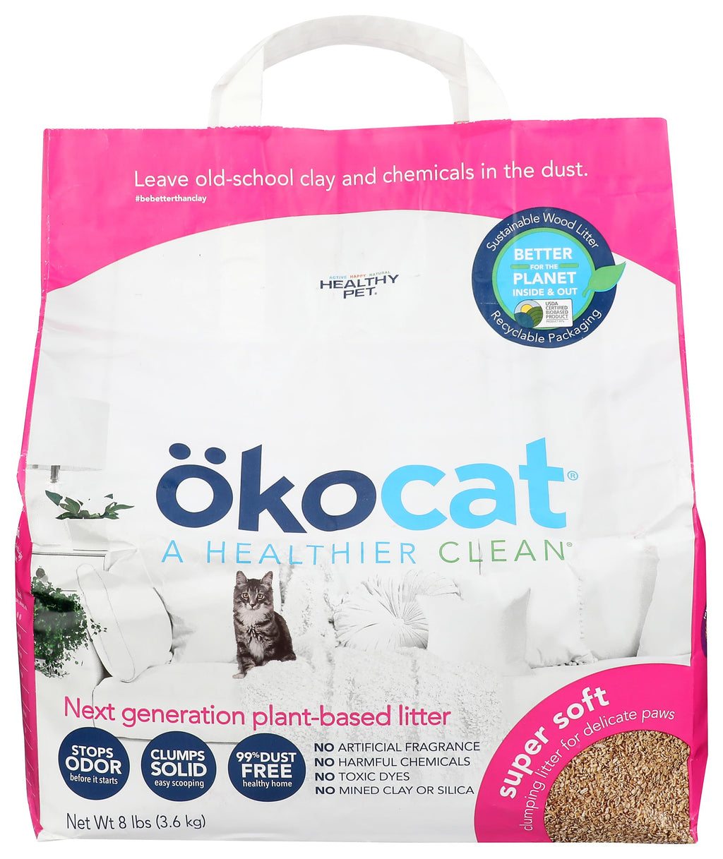 Okocat Super Soft Clumping Wood Cat Litter, Case of 4, 8 lb
