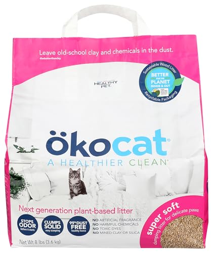 Okocat Super Soft Clumping Wood Cat Litter, Case of 4, 8 lb