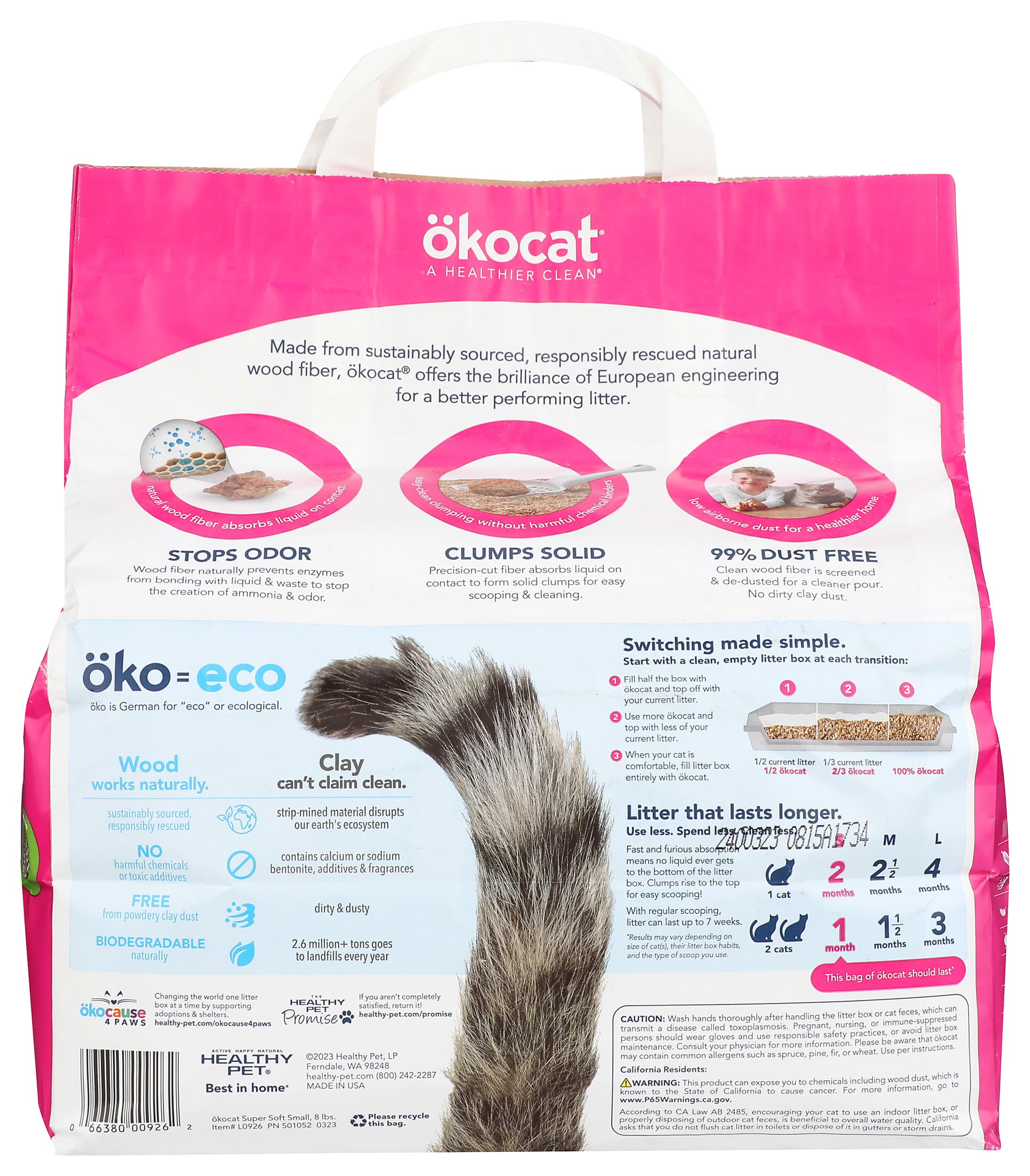 Okocat Super Soft Clumping Wood Cat Litter, Case of 4, 8 lb