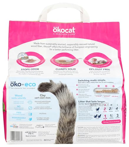 Okocat Super Soft Clumping Wood Cat Litter, Case of 4, 8 lb