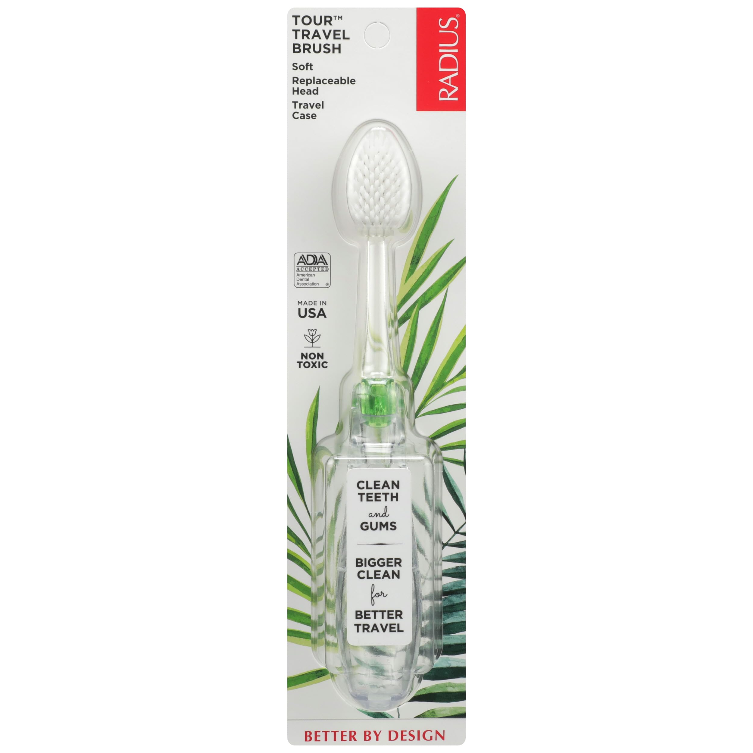 RADIUS Tour Travel Toothbrush, Soft Bristles, 1 Count