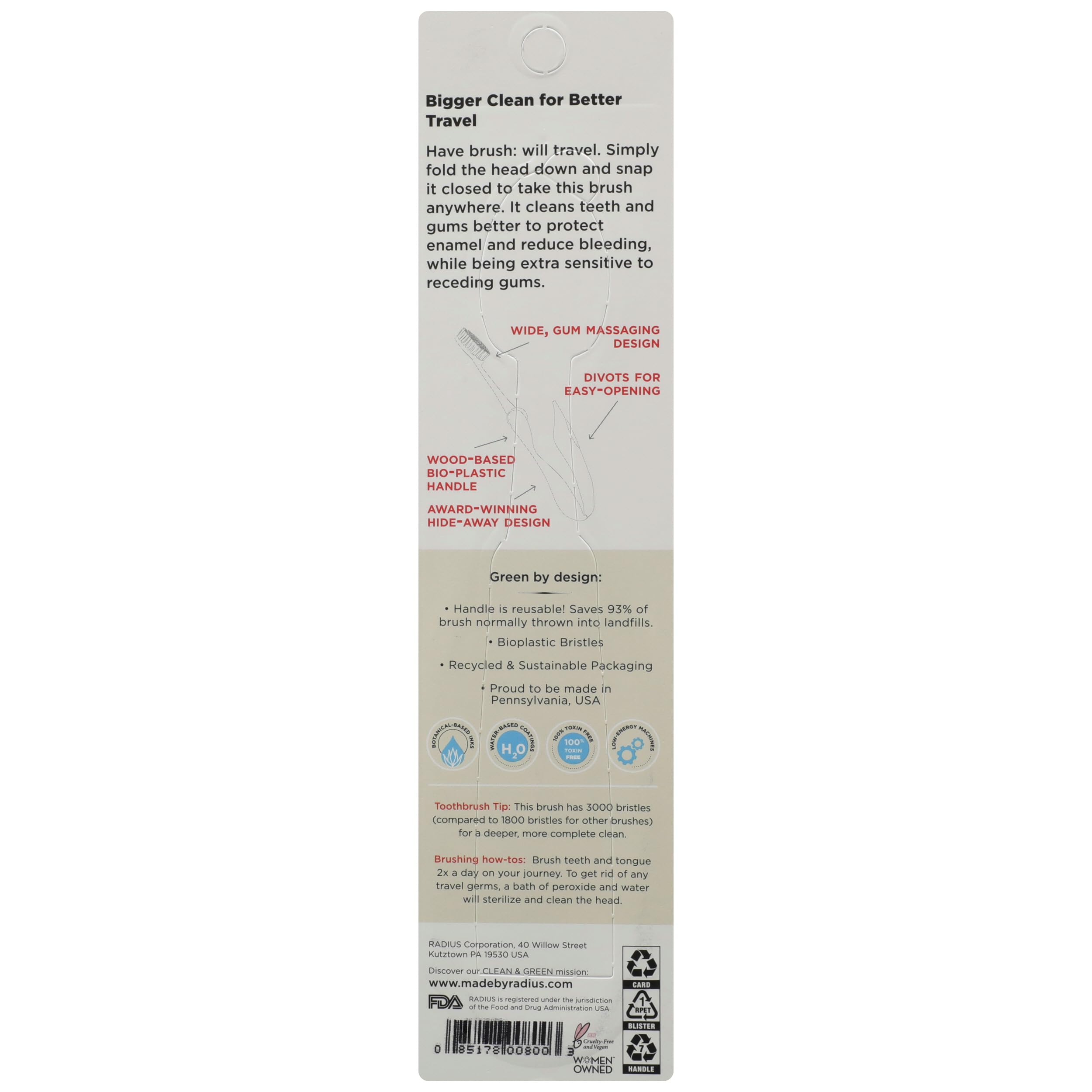 RADIUS Tour Travel Toothbrush, Soft Bristles, 1 Count