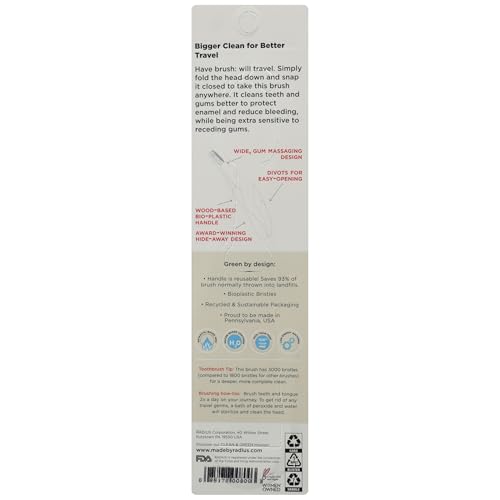 RADIUS Tour Travel Toothbrush, Soft Bristles, 1 Count