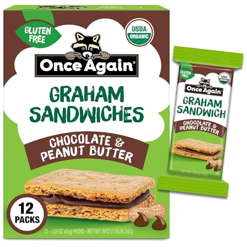 Once Again Organic Graham Chocolate Peanut Butter Sandwich Crackers, 12 Count, 1.59 Ounce Each