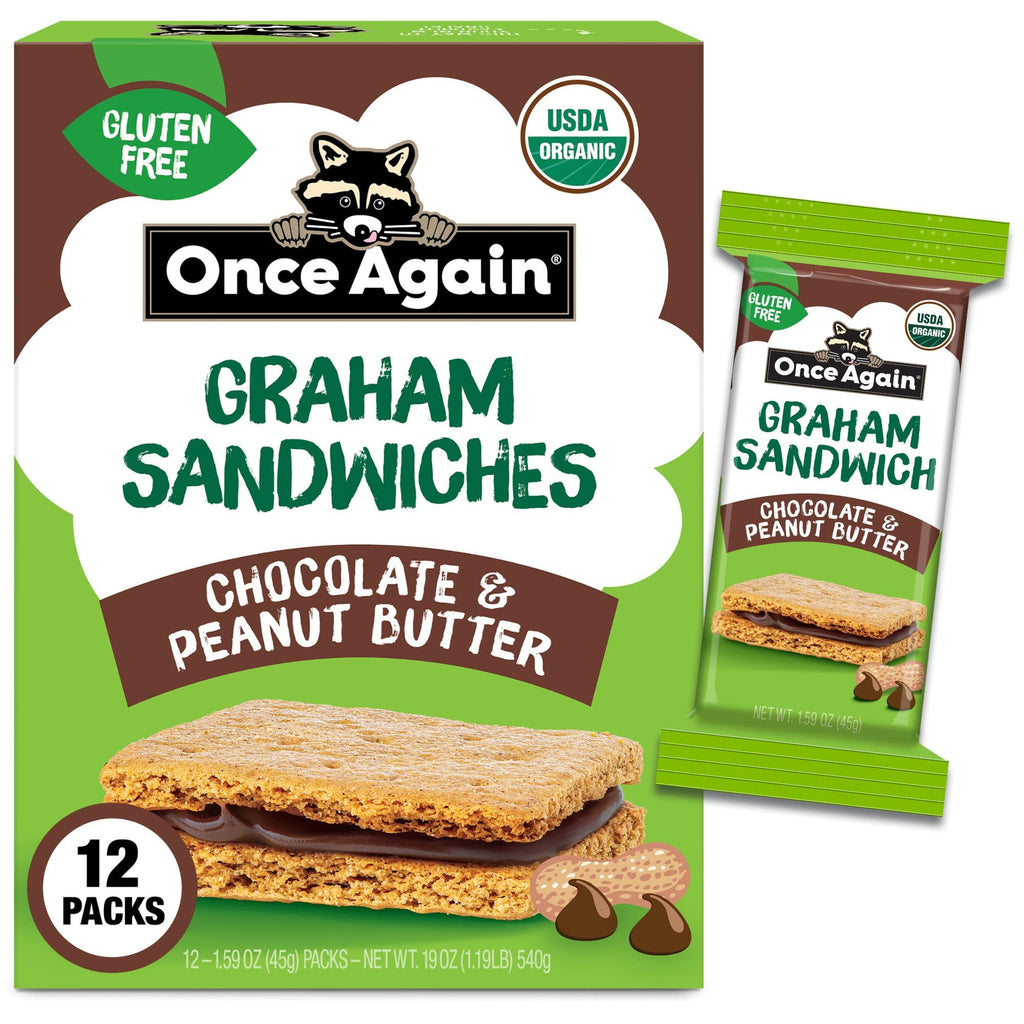 Once Again Organic Graham Chocolate Peanut Butter Sandwich Crackers, 12 Count, 1.59 Ounce Each