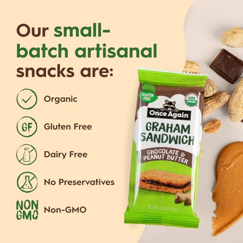 Once Again Organic Graham Chocolate Peanut Butter Sandwich Crackers, 12 Count, 1.59 Ounce Each