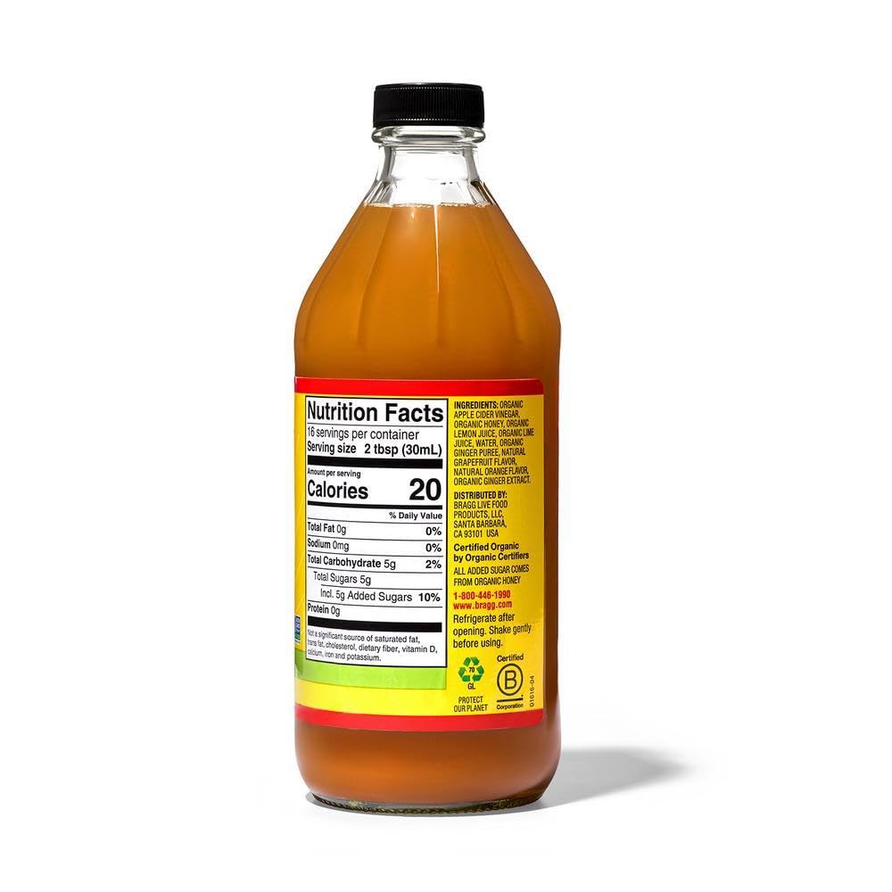 Bragg Organic Apple Cider Vinegar Drink with Citrus Ginger, Case of 6, 16 Fluid Ounce