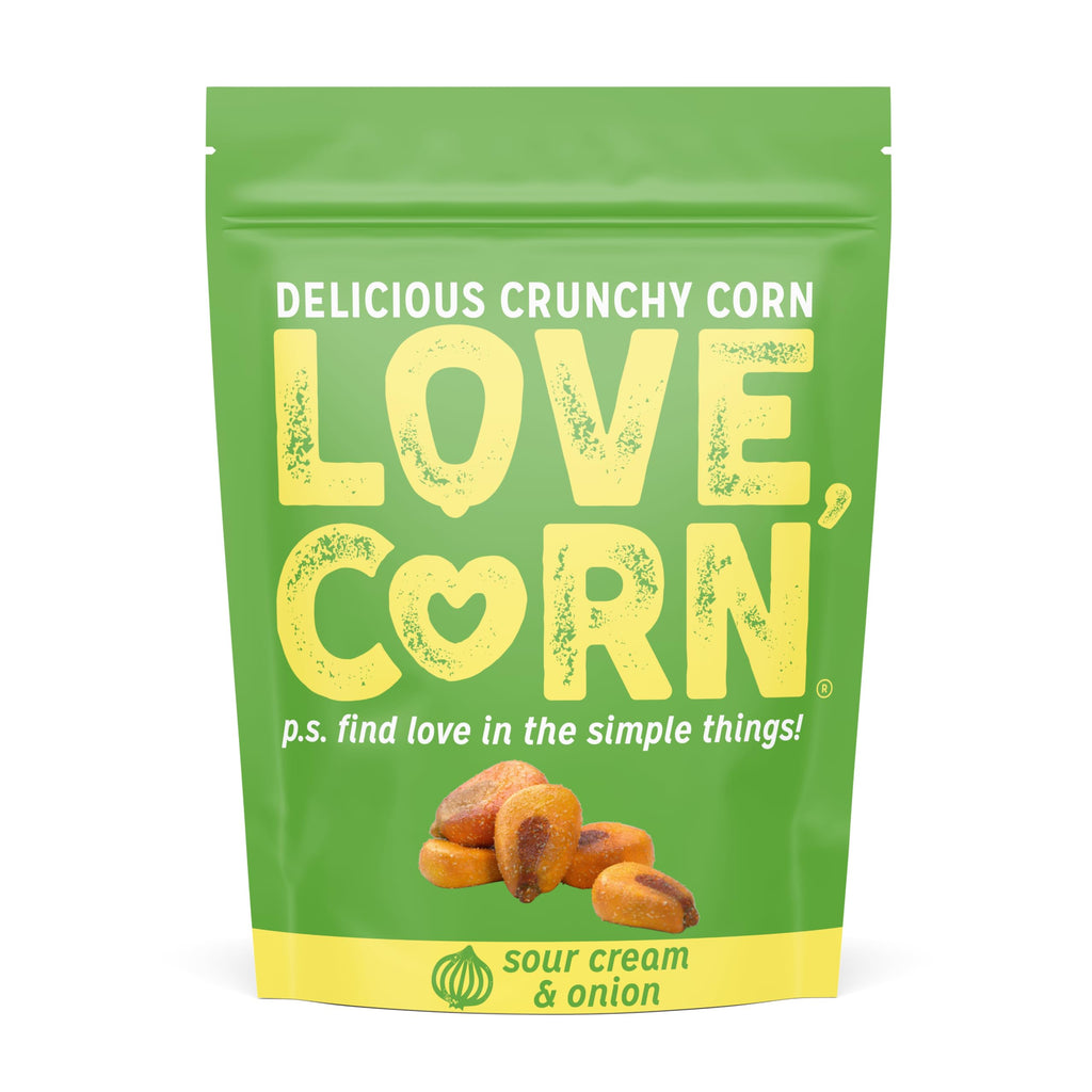 Love Corn Sour Cream and Onion Crunchy Corn, Case of 6, 4 Ounce