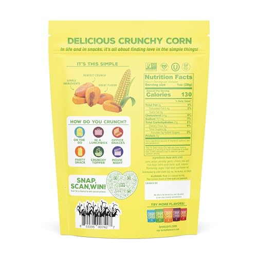 Love Corn Sour Cream and Onion Crunchy Corn, Case of 6, 4 Ounce