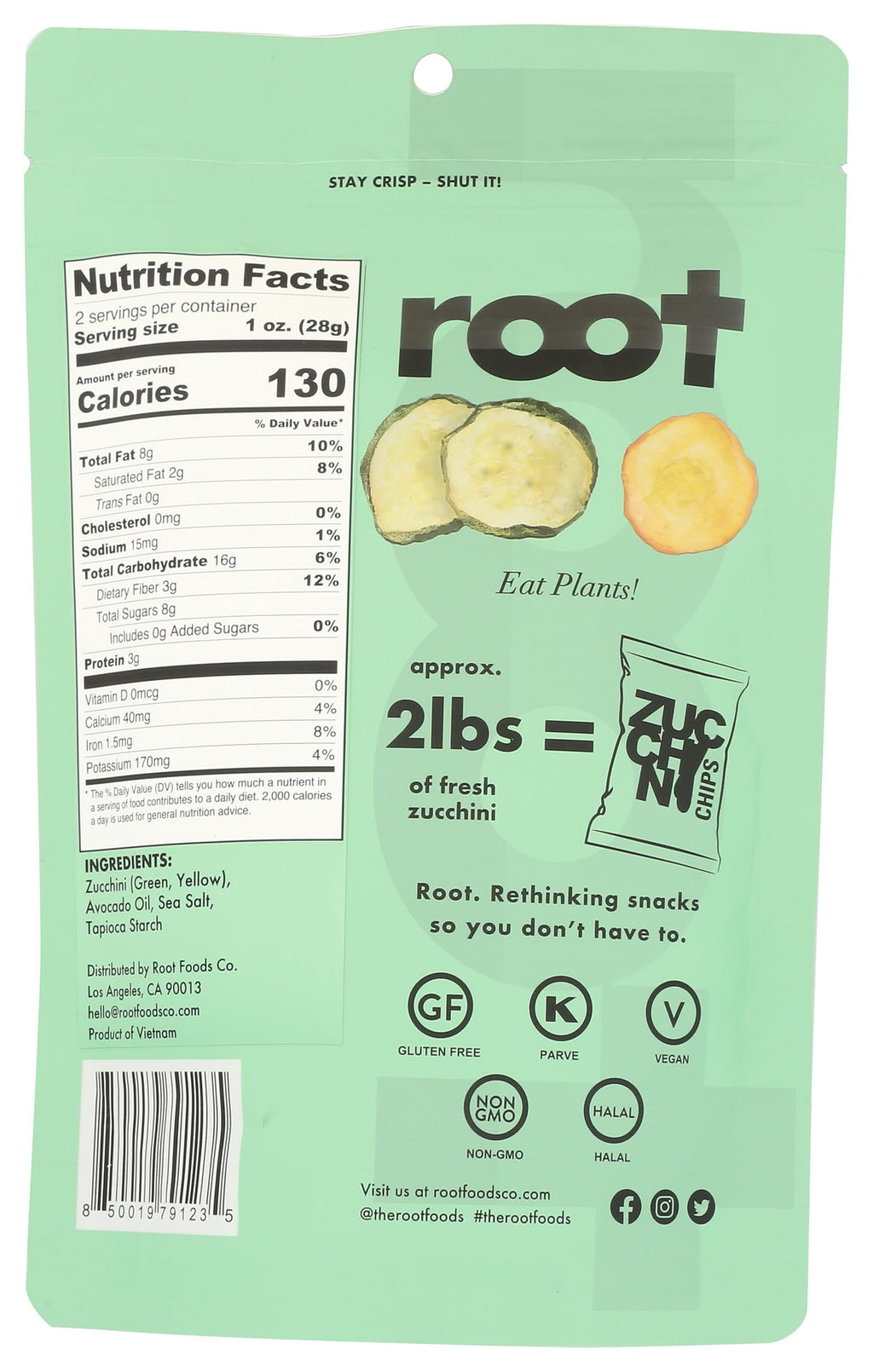Root Foods Root Zucchini Chips, Case of 6, 2.5 oz