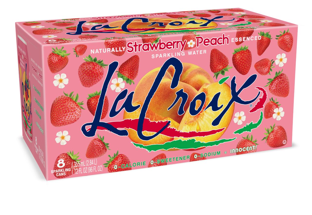 LaCroix Strawberry Peach Sparkling Water, Case of 3, 8 Pack, 12 Fluid Ounce Cans