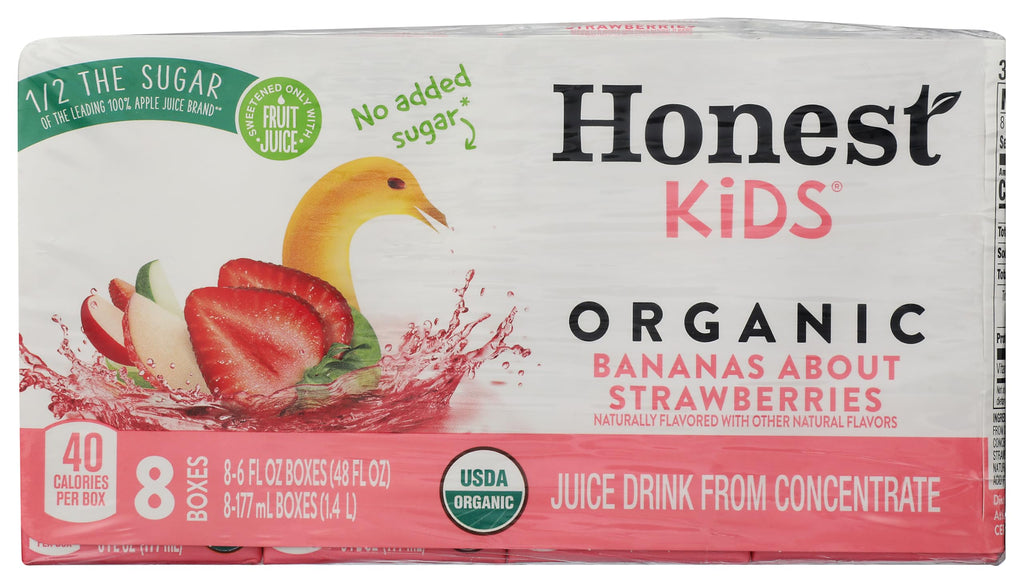 Honest Kids Bananas About Strawberries Organic Juice Drink Cartons, Case of 5, 8 Pack, 6 fl oz