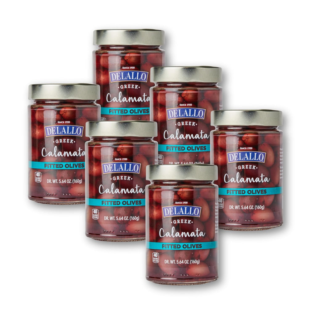 DeLallo Pitted Calamata Greek Olives, Case of 6, 5.64 oz