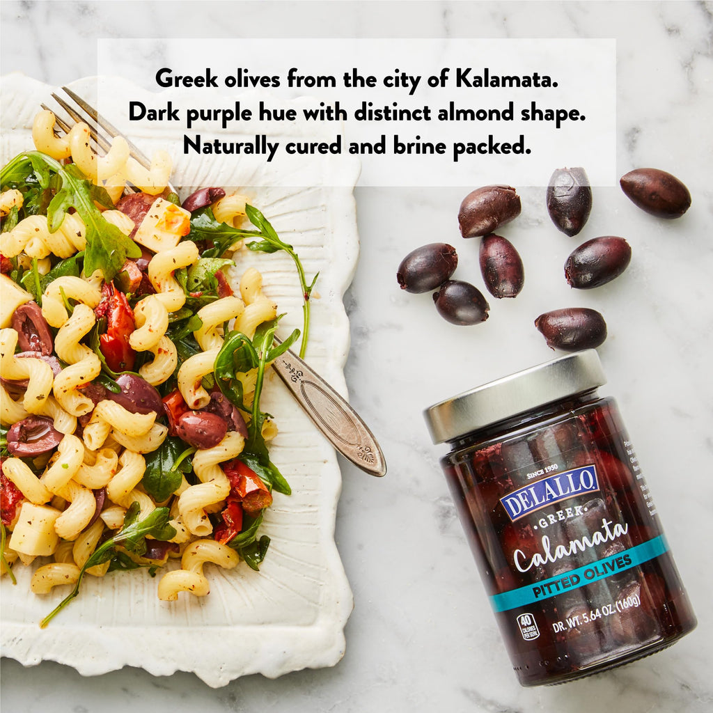 DeLallo Pitted Calamata Greek Olives, Case of 6, 5.64 oz