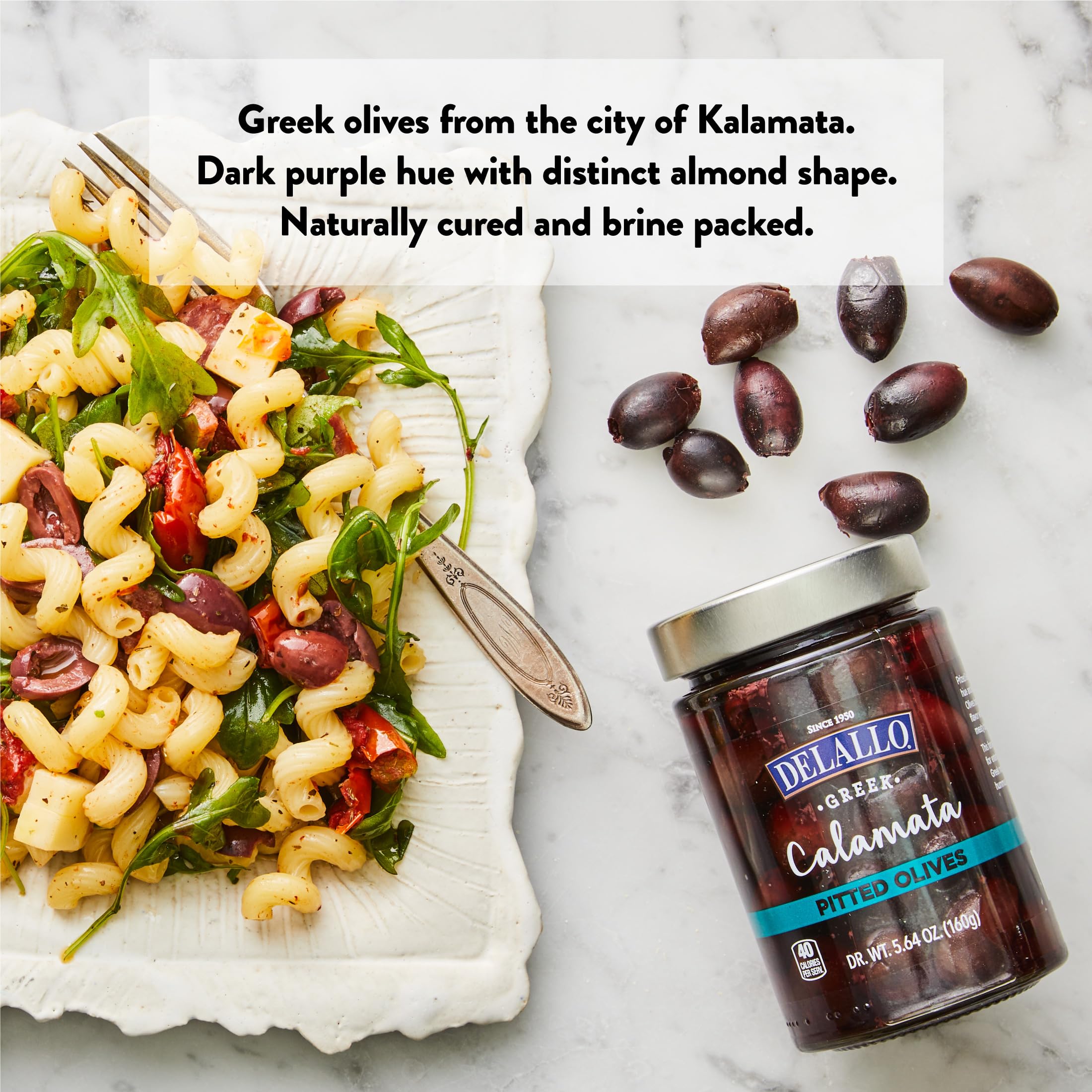 DeLallo Pitted Calamata Greek Olives, Case of 6, 5.64 oz