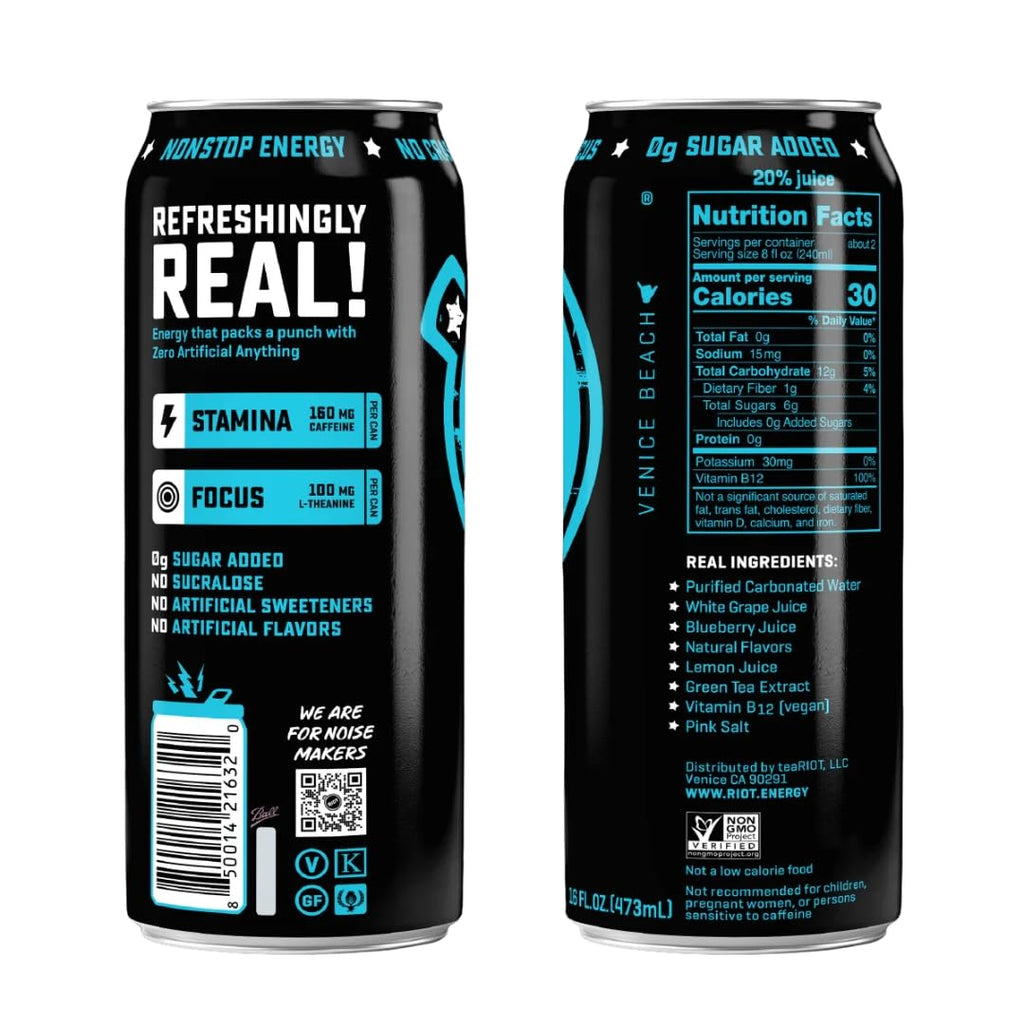 Riot Energy Berry Energy Drink, Case of 12, 16 Fluid Ounces