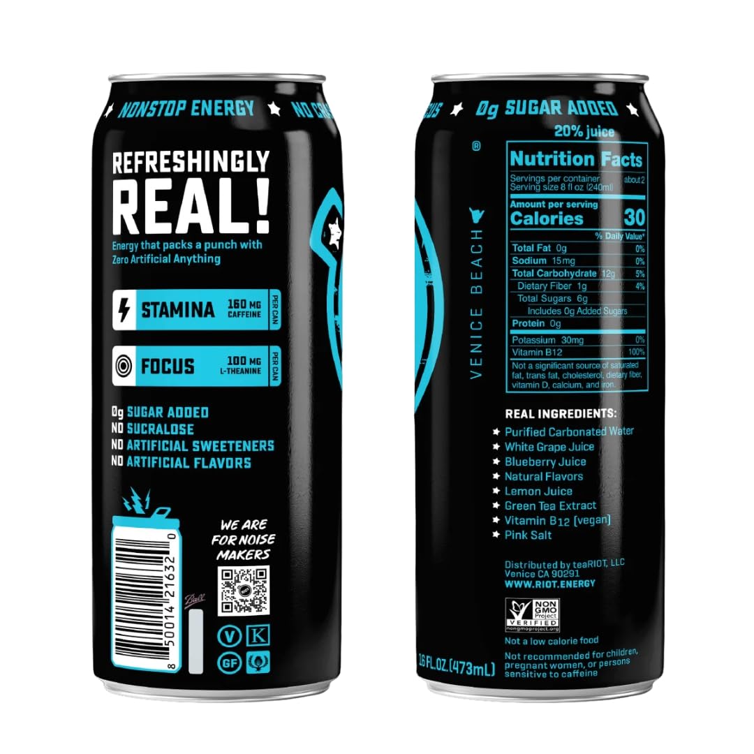 Riot Energy Berry Energy Drink, Case of 12, 16 Fluid Ounces