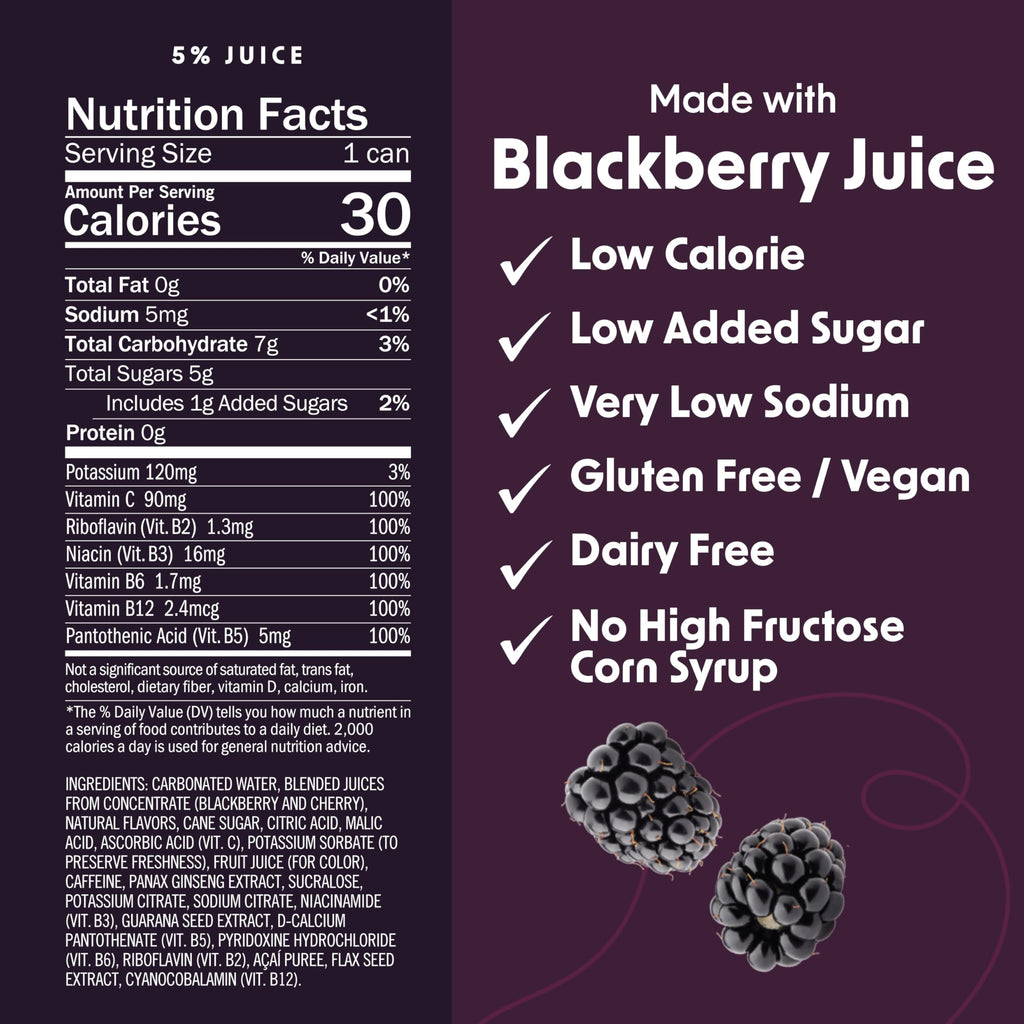 Bing Blackberry Healthy Energy Drink, 12 Fluid Ounce, Case of 12