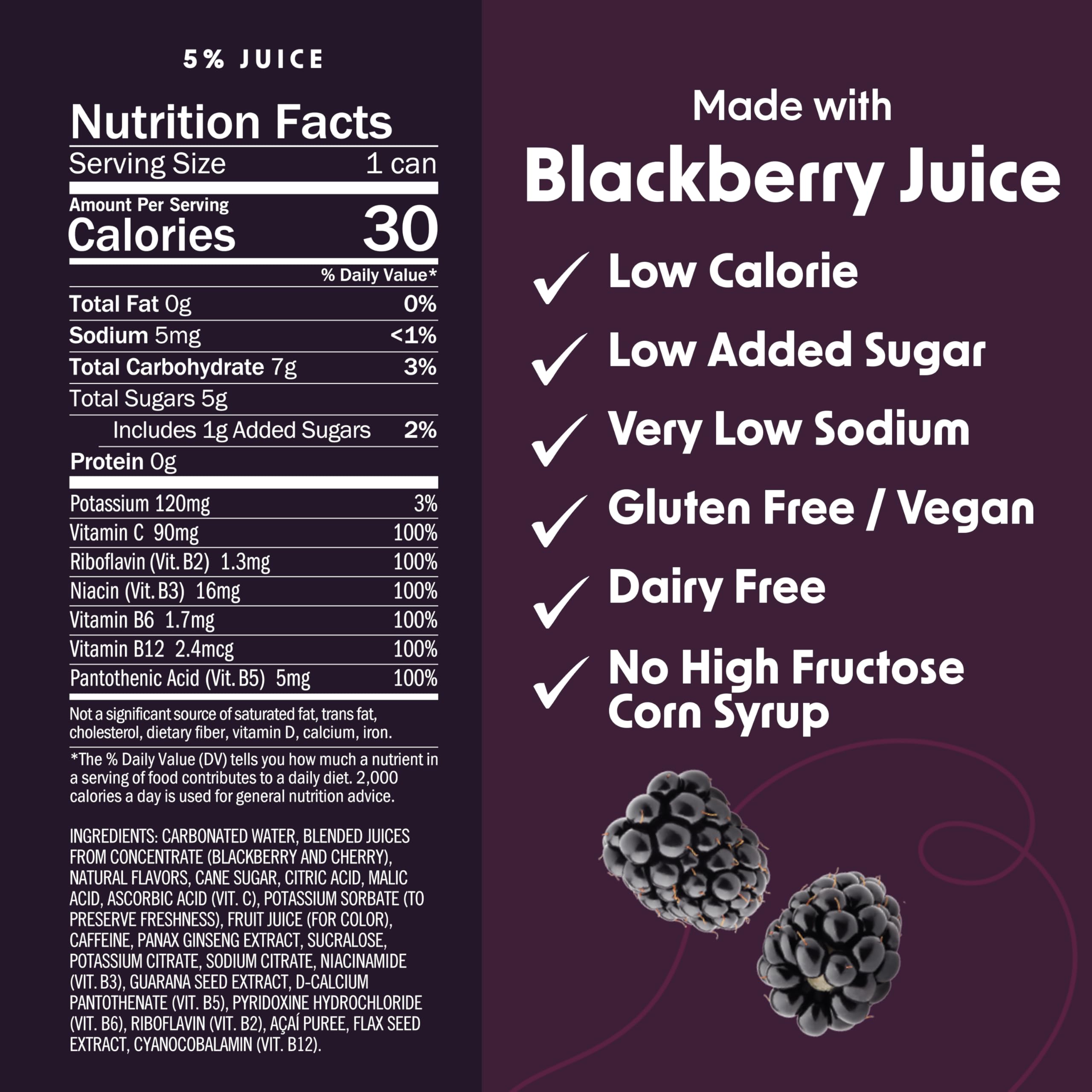 Bing Blackberry Healthy Energy Drink, 12 Fluid Ounce, Case of 12