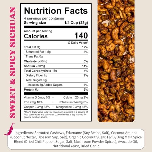 Daily Crunch Sweet Sichuan Cashew Edamame Nut Snack, Case of 6, 4 Ounces