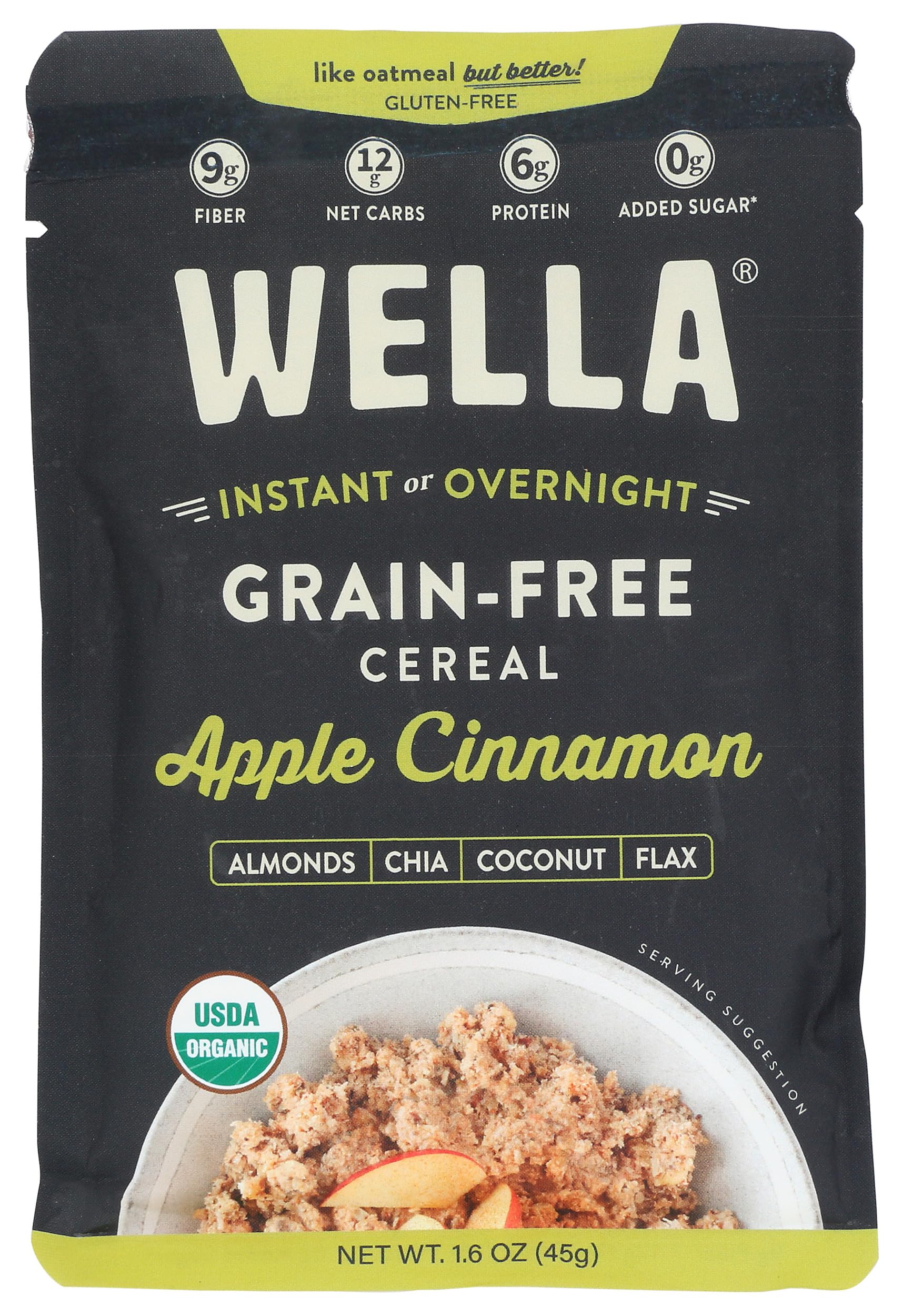 Wella Organic Apple Cinnamon Grain-Free Cereal, Case of 10, 1.6 Ounce Packets