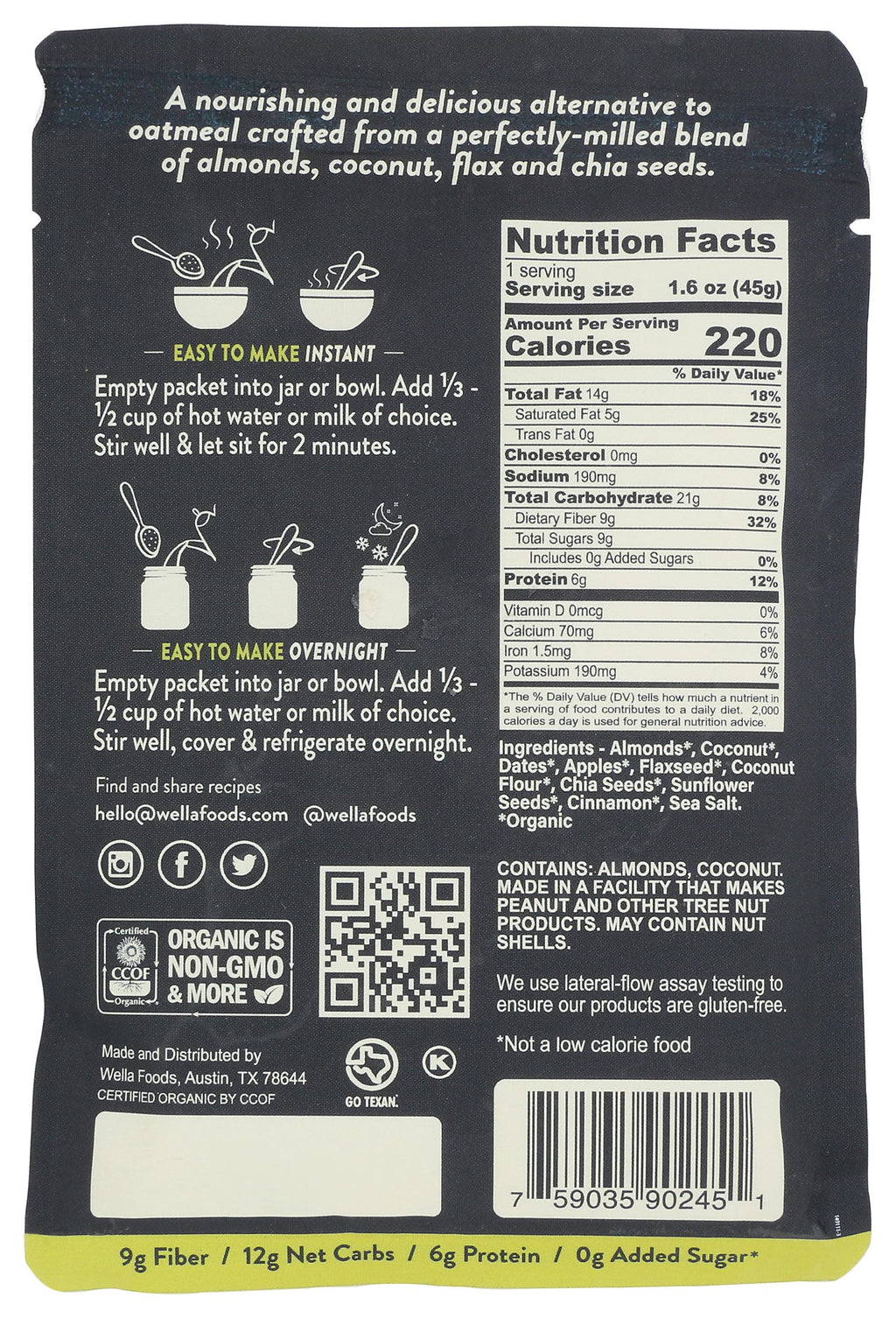 Wella Organic Apple Cinnamon Grain-Free Cereal, Case of 10, 1.6 Ounce Packets