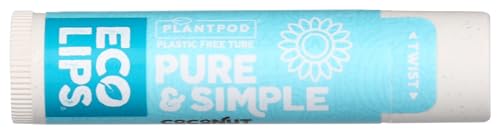 Eco Lips Organic Pure and Simple Coconut Lip Balm Display, Case of 24, 0.15 Ounce Tubes