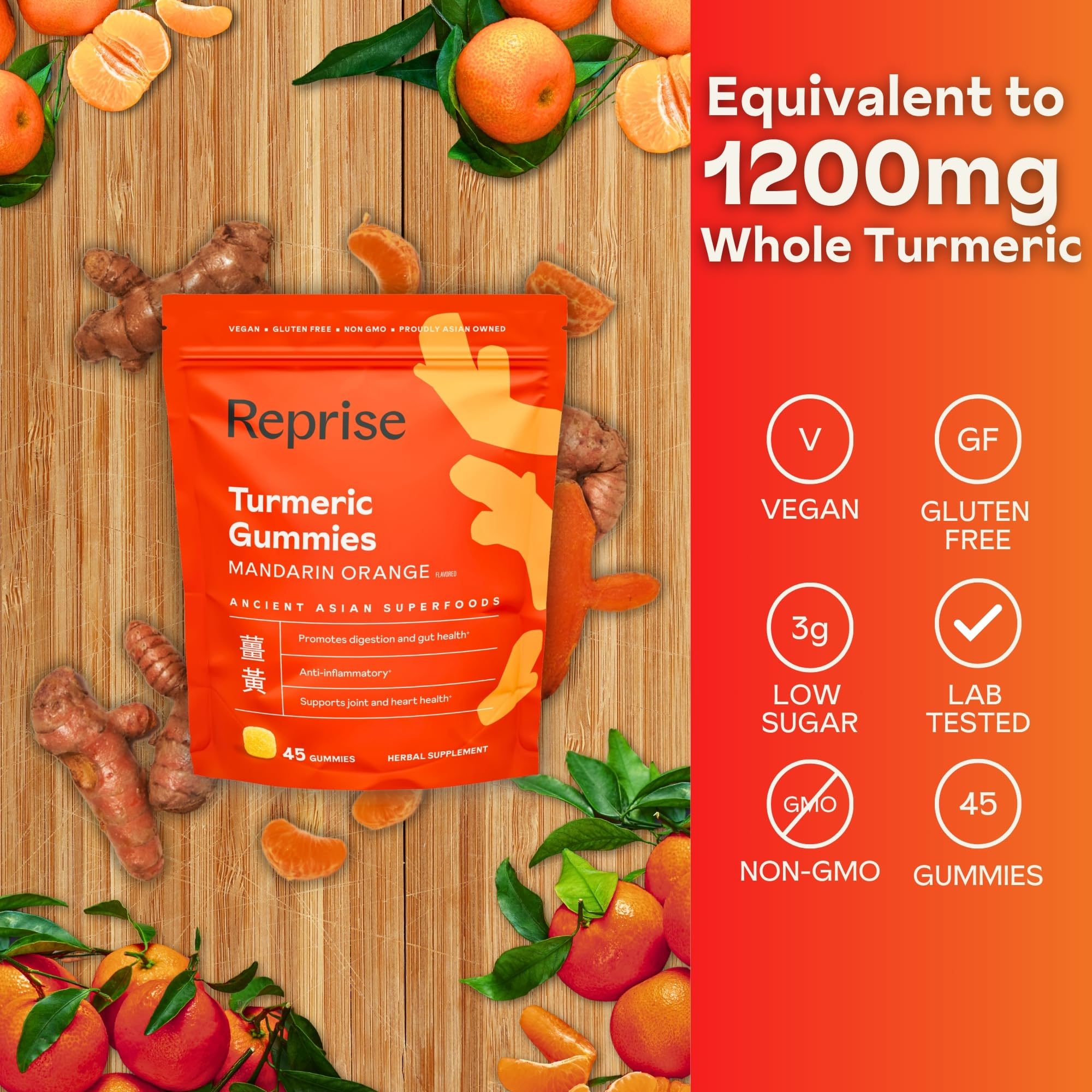Reprise Orange Turmeric Gummies, 45 Count