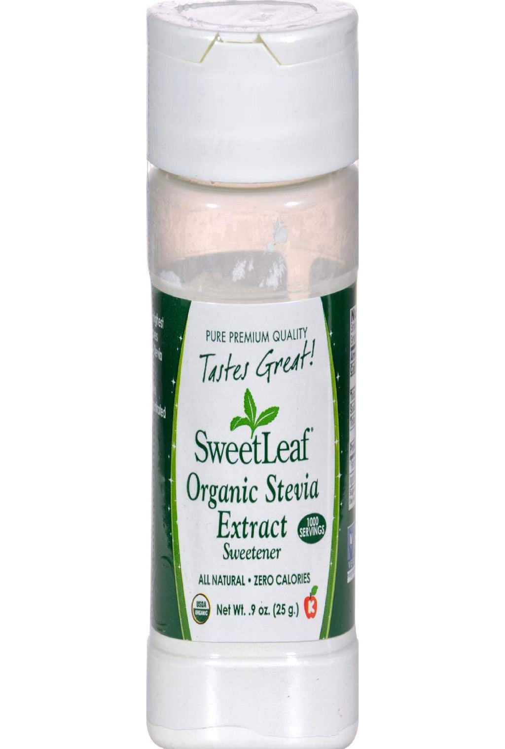 SweetLeaf Organic Stevia Extract Powder Shaker, 25 Gram Shakers, Case of 6