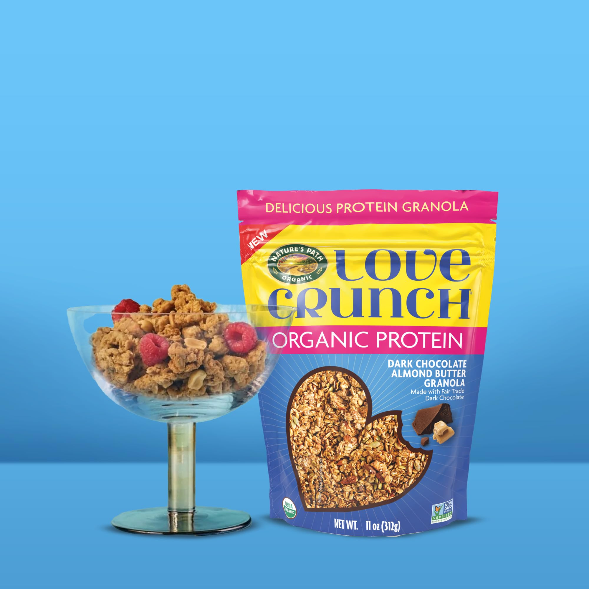 Love Crunch Organic Chocolate Almond Butter Protein Granola, Case of 6, 11 Ounce Pouches