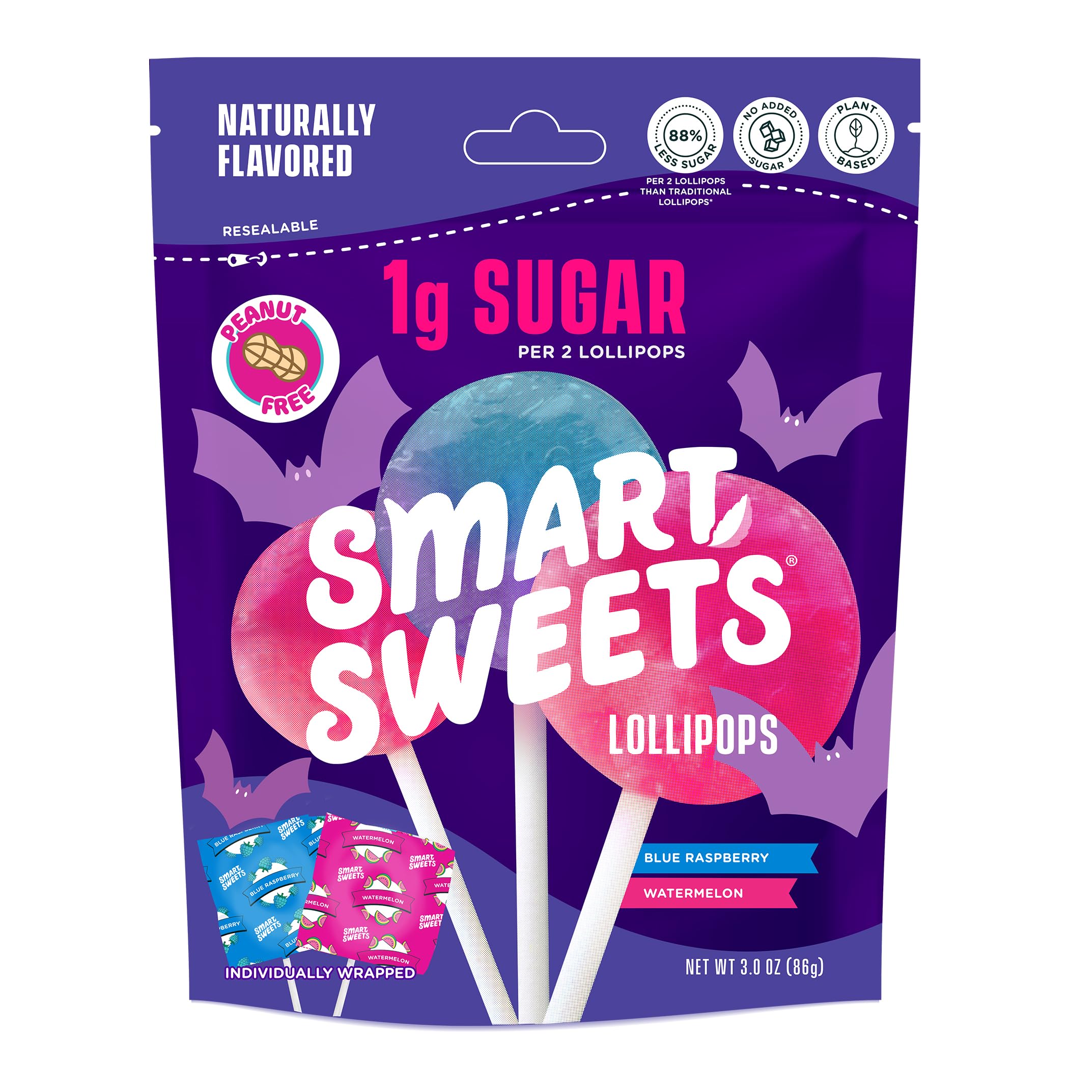 SmartSweets Halloween Lollipops, Case of 8, 3 oz Bags