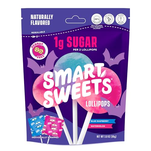 SmartSweets Halloween Lollipops, Case of 8, 3 oz Bags