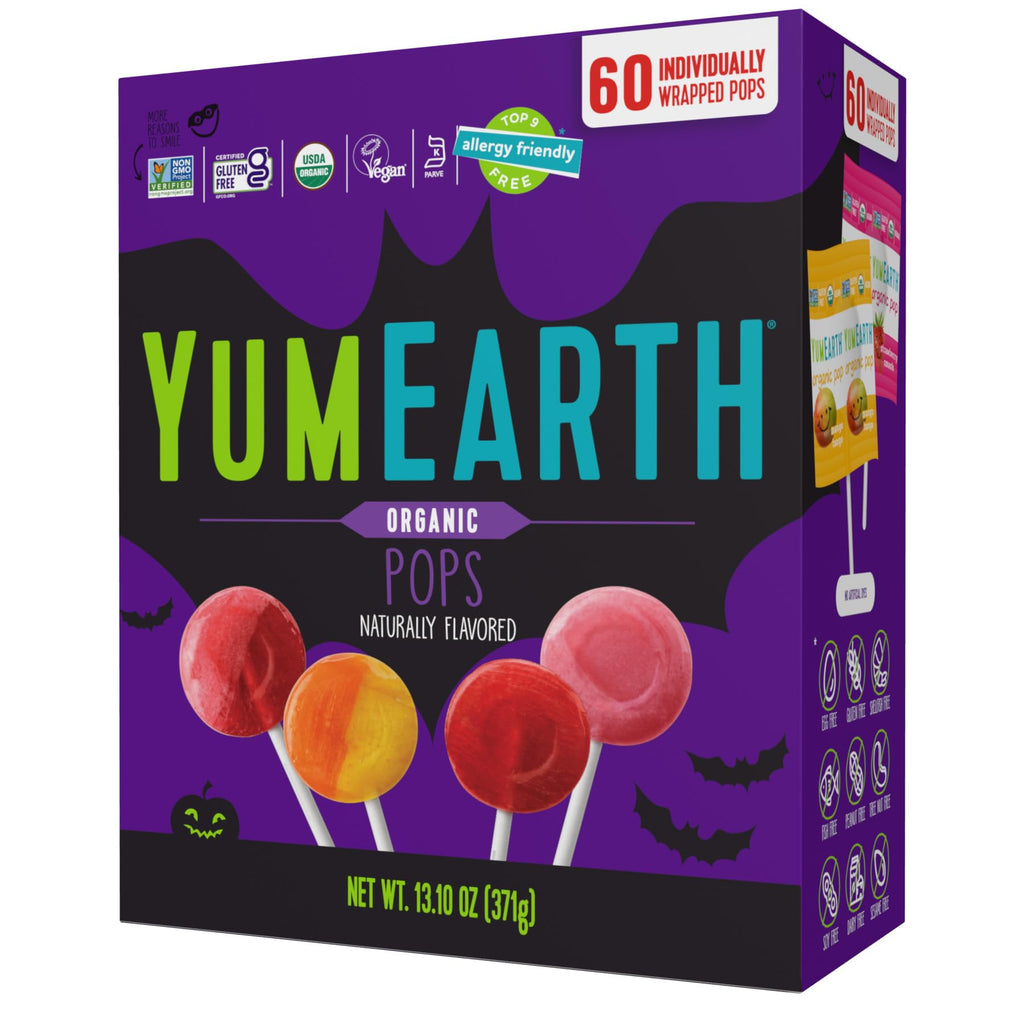 YumEarth Halloween Organic Lollipops, 4 Flavor, Case of 6, 13.1 Ounce Boxes