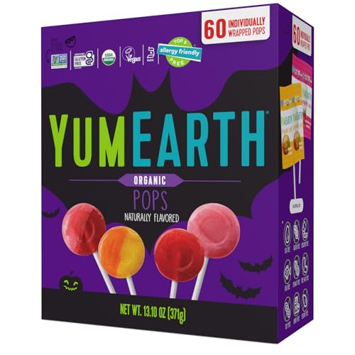 YumEarth Halloween Organic Lollipops, 4 Flavor, Case of 6, 13.1 Ounce Boxes