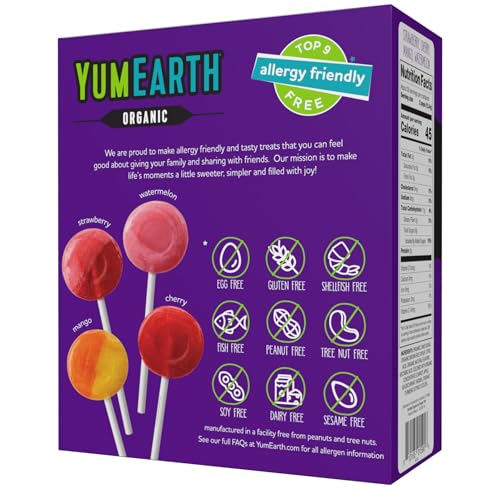 YumEarth Halloween Organic Lollipops, 4 Flavor, Case of 6, 13.1 Ounce Boxes