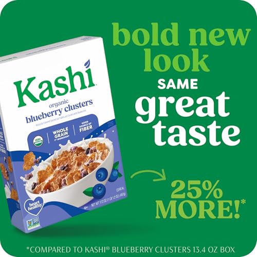Kashi Blueberry Clusters Organic Breakfast Cereal, Case of 8, 17.2 oz Boxes