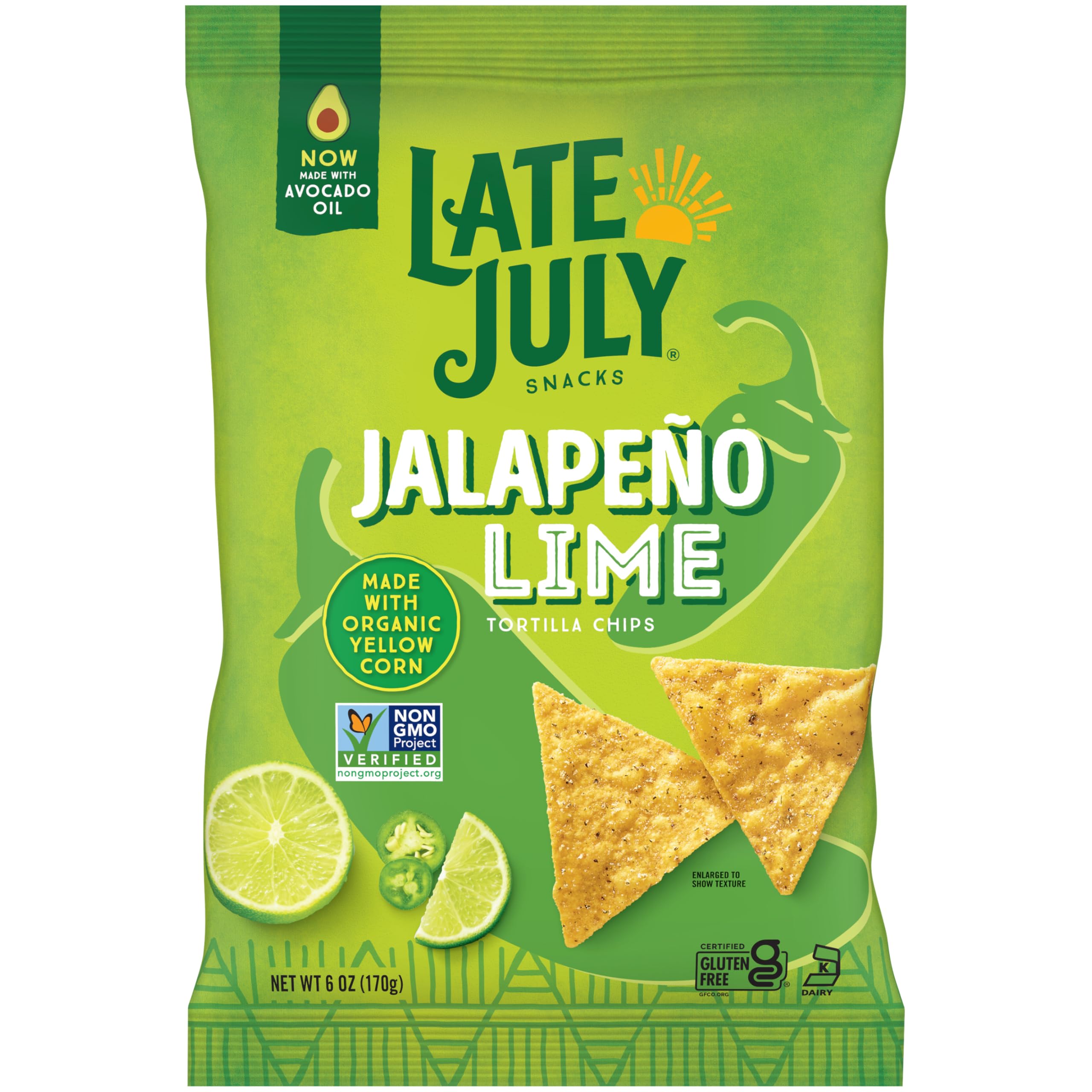 Late July Snacks Organic Jalapeno Lime Tortilla Chips, Case of 12, 6 oz