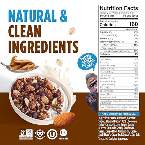 Blue Stripe Almond Butter Whole Cacao Granola, Case of 6, 7 oz
