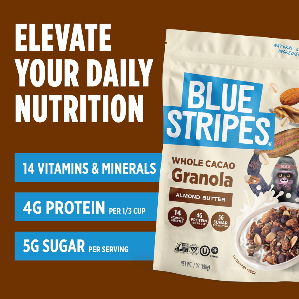Blue Stripe Almond Butter Whole Cacao Granola, Case of 6, 7 oz