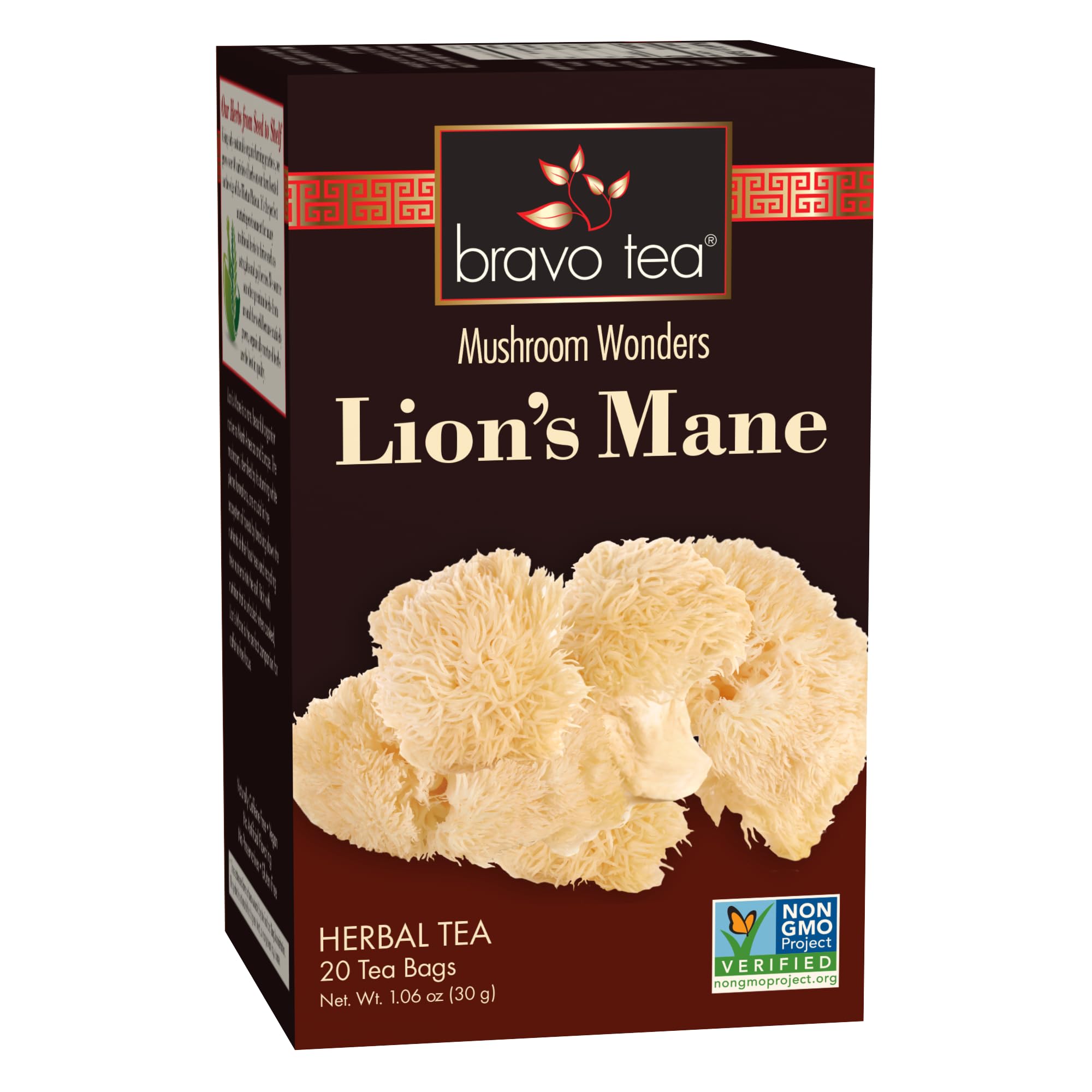 Bravo Tea Lion's Mane Mushroom Herbal Tea, 20 Tea Bags