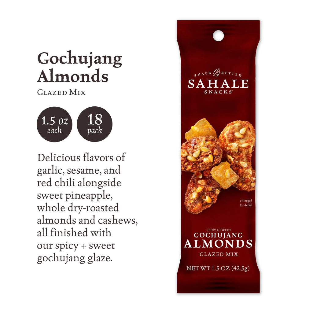 Sahale Snacks Gochujang Almond Glazed Nut Blend, Case of 18, 1.5 oz Bags
