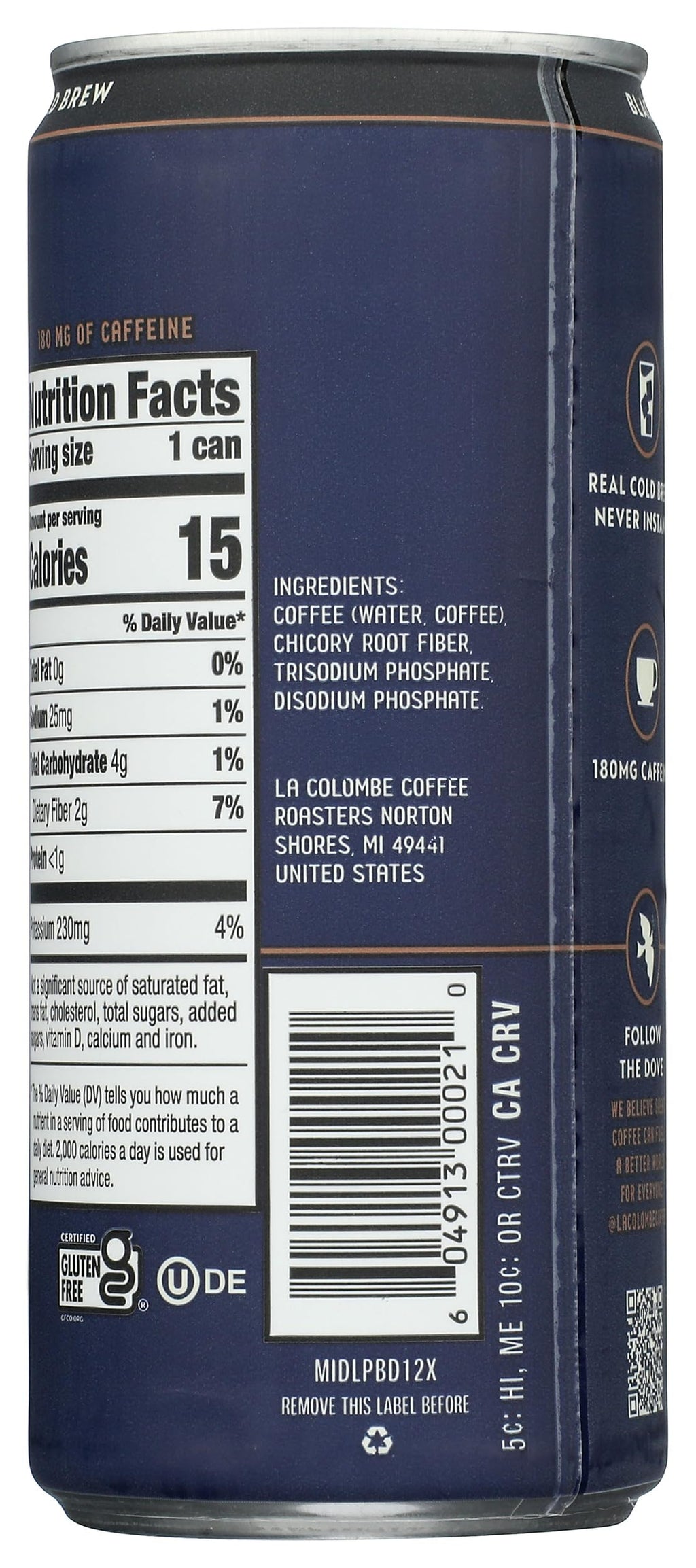 La Colombe Unsweetened Medium Roast Cold Brew Coffee, Case of 12, 9 fl oz Cans